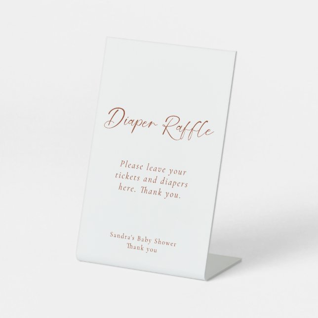 Diaper Raffle Boho Minimalist Baby Shower  Pedestal Sign (Front)