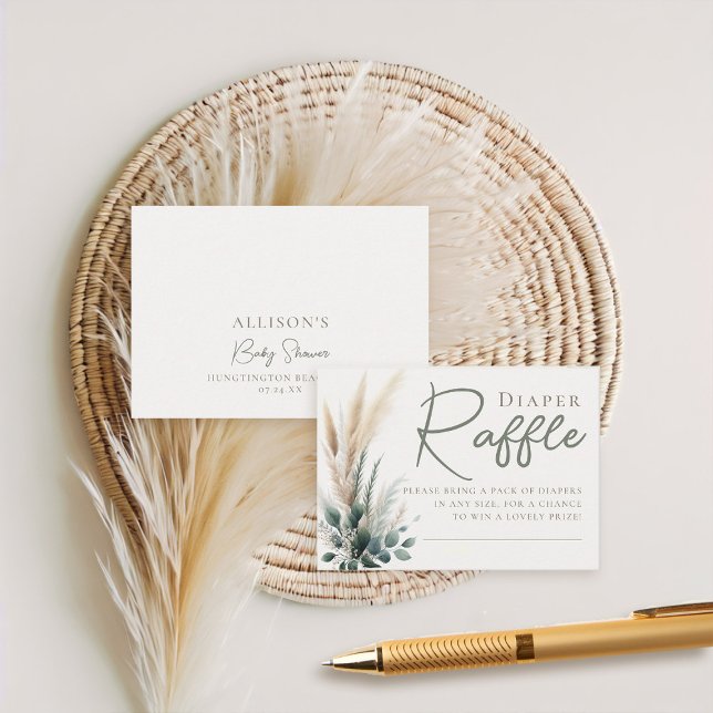Diaper Raffle Boho Pampas Greenery Arch Neutral Enclosure Card (boho baby shower diaper raffle card pampas greenery watercolor sage green beige neutral)