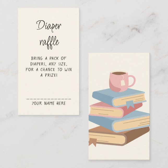 Diaper Raffle Book Library Themed Baby Shower  Enclosure Card (Front/Back)