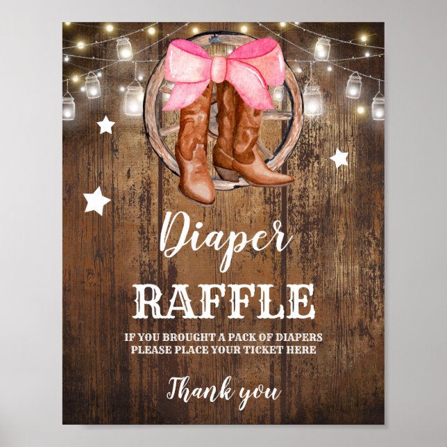 Diaper Raffle Boots or Bows Gender Reveal Poster (Front)