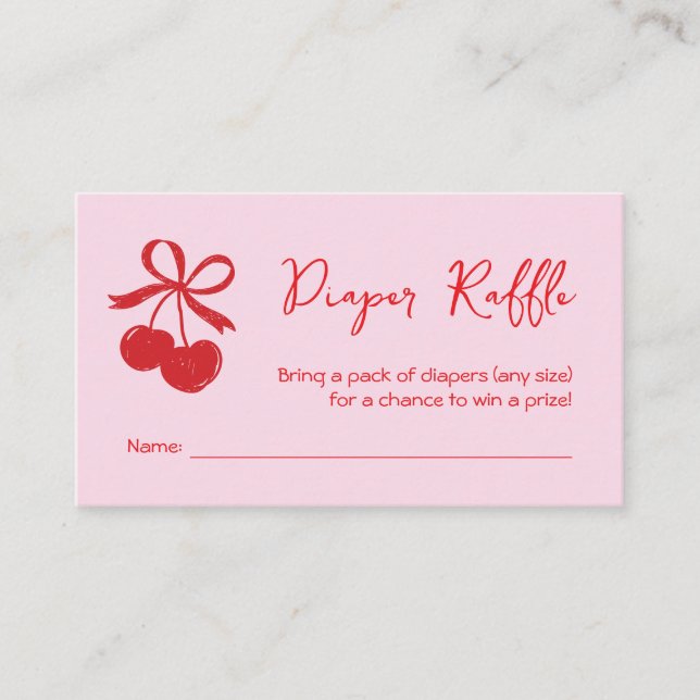 Diaper Raffle Bow Cherry Pink & Red Hand Drawn Enclosure Card (Front)