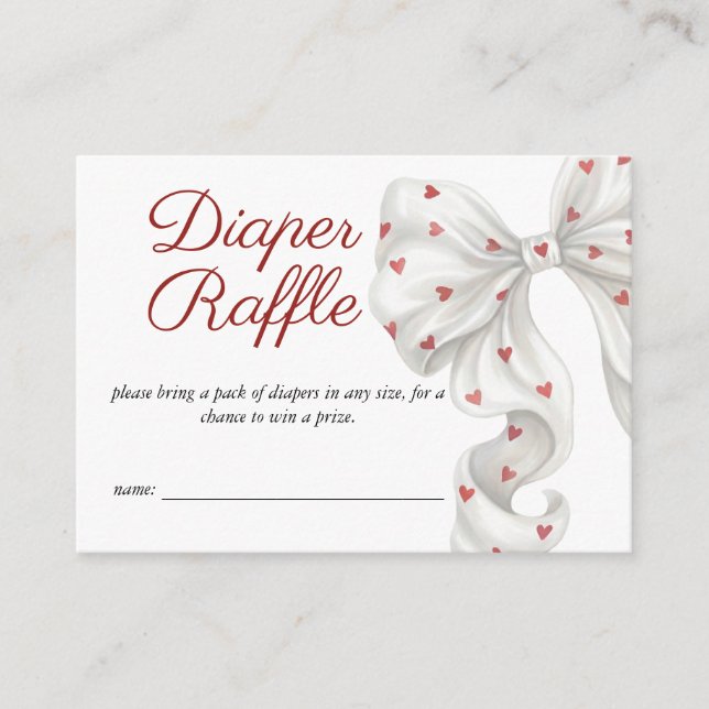 Diaper Raffle Bow Hearts Baby Shower  Enclosure Card (Front)