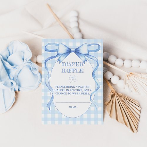 Diaper Raffle Bow Ribbon Blue Watercolor Enclosure Card