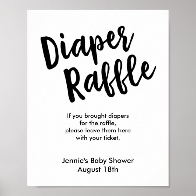 Diaper Raffle Brush Script Baby Shower Display Poster (Front)
