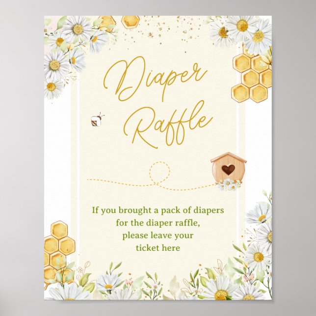 Diaper Raffle Bumblebee Honey Baby Shower Sprinkle Poster (Front)