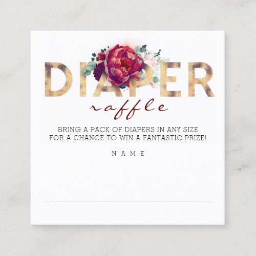 Diaper Raffle Burgundy Red and Gold Baby Shower Square Business Card