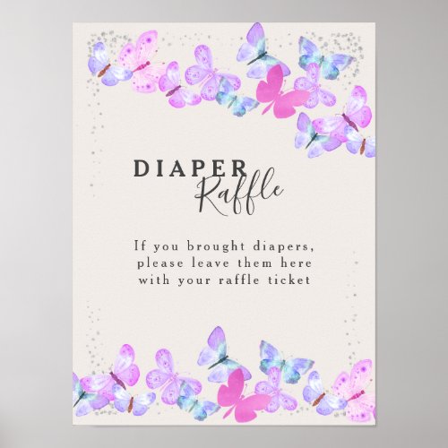 Diaper Raffle Butterfly Skies Baby Shower Game Poster