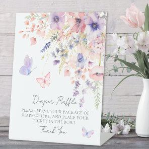 Diaper Raffle Butterfly Wildflower Baby Shower Pedestal Sign