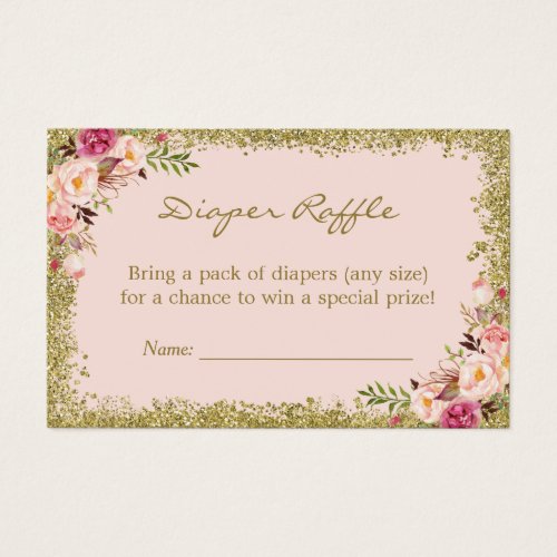 Diaper Raffle Card Blush Pink Gold Glitter Floral - Just insert this Blush Pink Gold Glitter Floral - Diaper Raffle Ticket with the invitation inside the envelope so that your guests will know if they bring a package of diapers, they have a chance to win a special prize! It's a great way to kick off the fun at the Baby Shower!