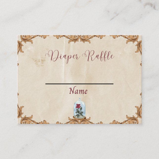 Diaper Raffle Card, enchanted rose Business Card (Front)