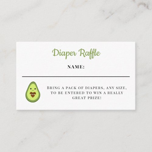 Diaper Raffle Card Kawaii Avocado Baby Shower Cute