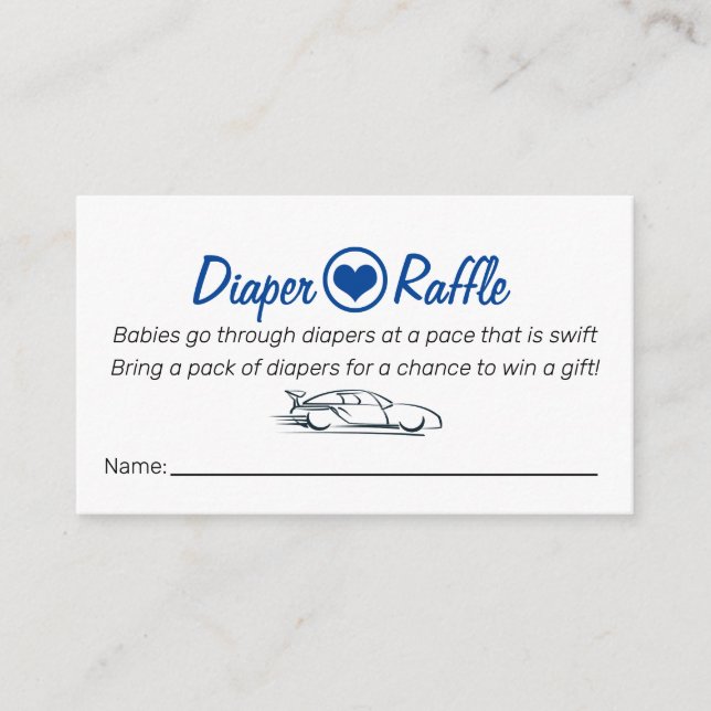 Diaper Raffle Card Race Car Themed (Front)