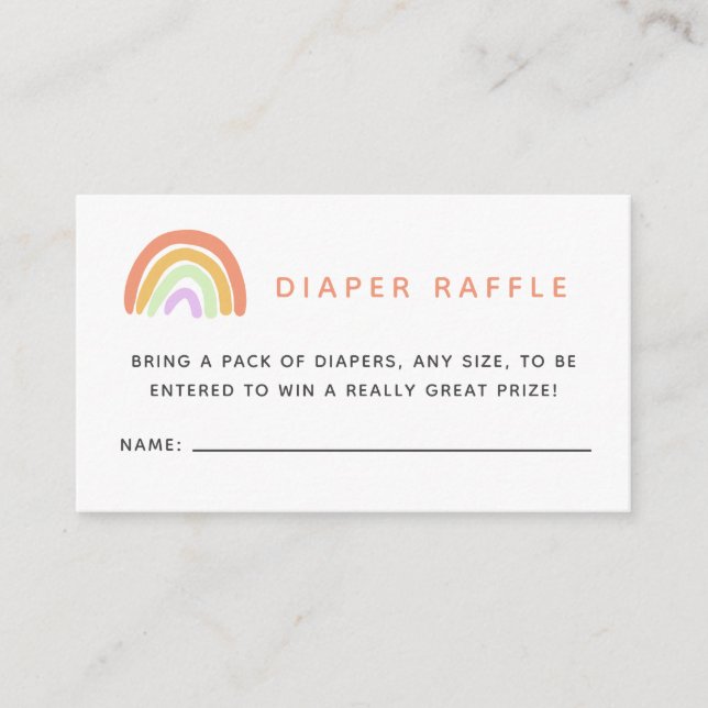 Diaper Raffle Card Rainbow Baby Shower Cute Peach (Front)