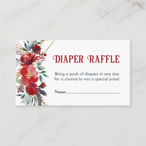 Diaper Raffle Christmas Red Greenery Baby Shower E Enclosure Card