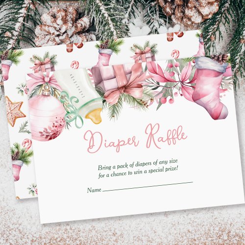 Diaper Raffle Christmas Santa Pink Baby Shower Enclosure Card