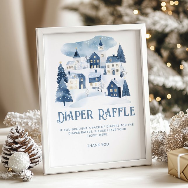 Diaper raffle Christmas village Winter Baby Shower Poster (Creator Uploaded)