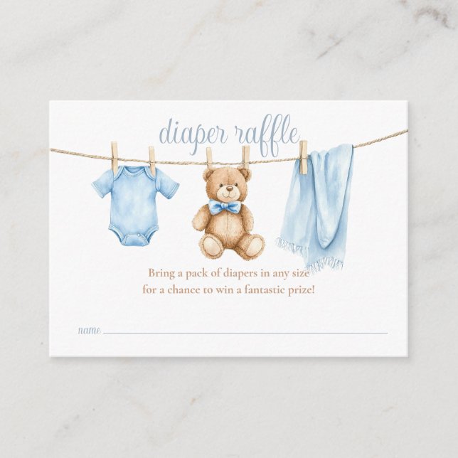 Diaper Raffle Clothesline Boy Baby Shower Enclosure Card (Front)