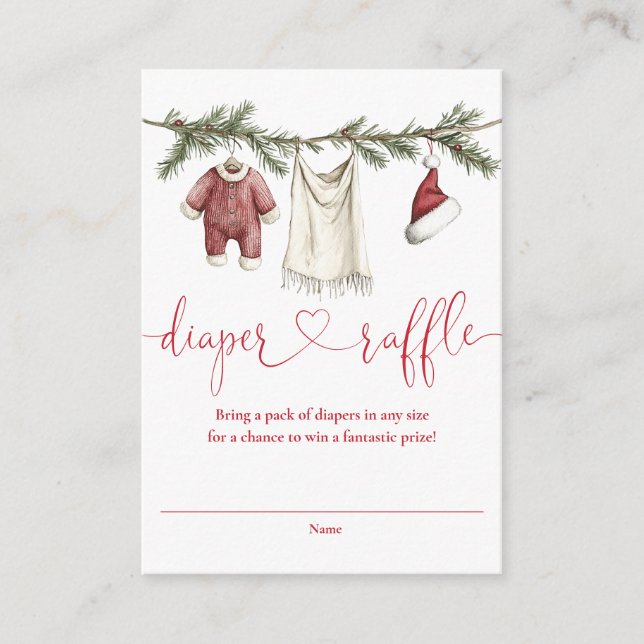 Diaper Raffle Clothesline Winter Baby Shower Enclosure Card (Front)