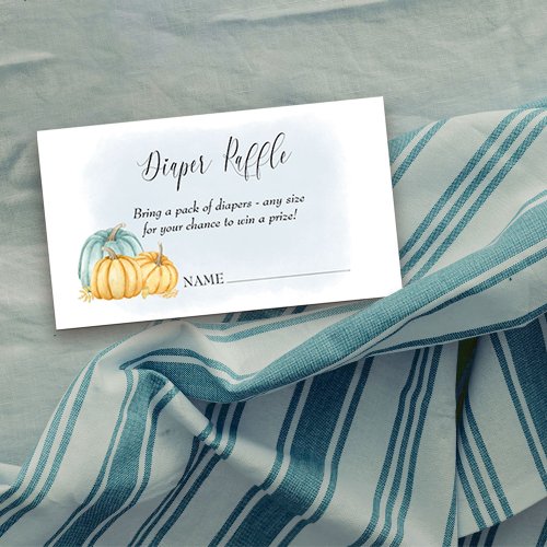 Diaper Raffle Country Pumpkin Blue Watercolor Enclosure Card