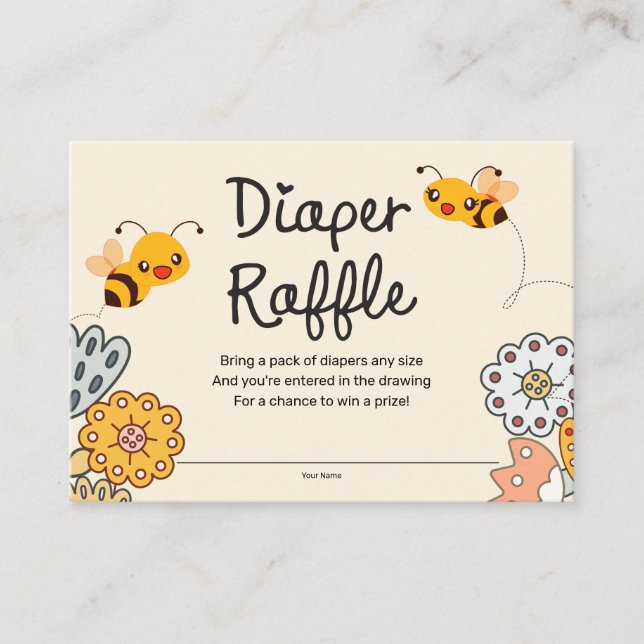 Diaper Raffle Cute Bumble Bees Baby Shower Enclosure Card (Front)