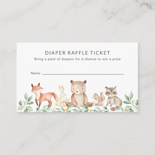 Diaper Raffle Cute Woodland Animals Baby Shower Enclosure Card (Front)