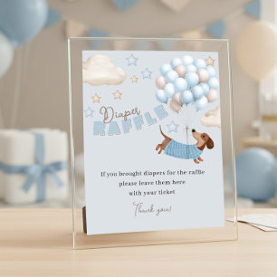 Diaper Raffle Dachshund Blue Baby Shower Game Poster