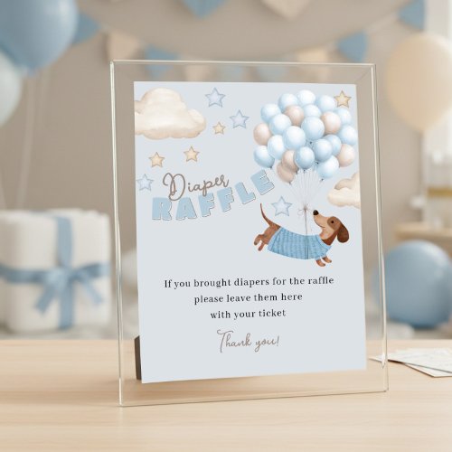 Diaper Raffle Dachshund Blue Baby Shower Game Poster