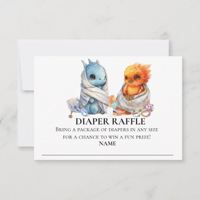 Diaper Raffle Dragon Phoenix Twins Baby shower Invitation (Front)
