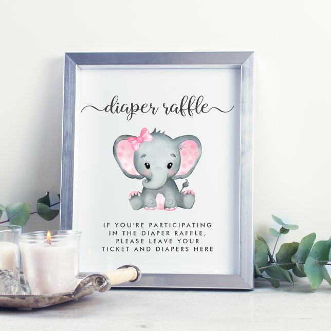 Diaper Raffle Drop Off Elephant Girl Baby Shower Poster (Creator Uploaded)