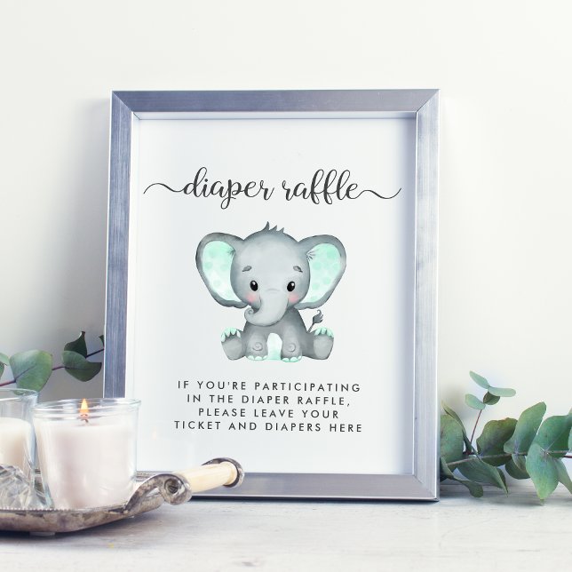 Diaper Raffle Drop Off Mint Elephant Baby Shower Poster (Creator Uploaded)