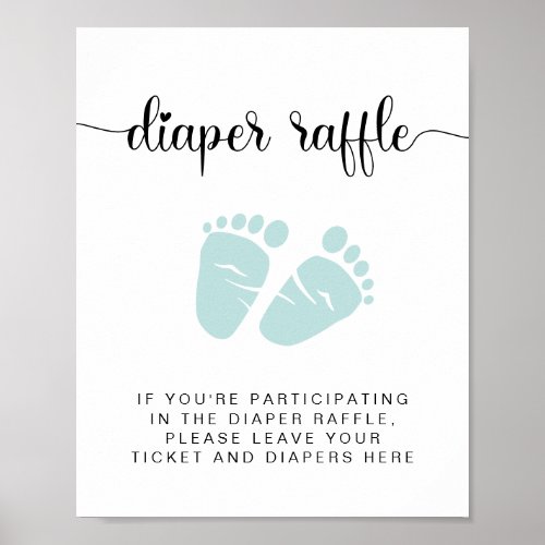 Diaper Raffle Drop Off Mint Feet Baby Shower Poster