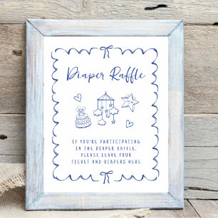 Diaper Raffle Drop Off Wavy Frame Baby Boy Shower Poster
