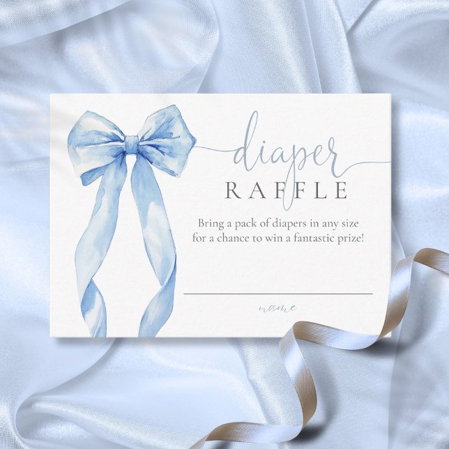 Diaper Raffle Elegant Blue Bow Baby Shower Enclosure Card (Diaper Raffle Elegant Blue Bow Baby Shower Enclosure Card)