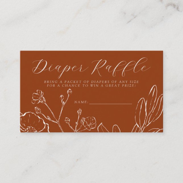 Diaper Raffle Elegant Burnt Orange Botanical Enclosure Card (Front)