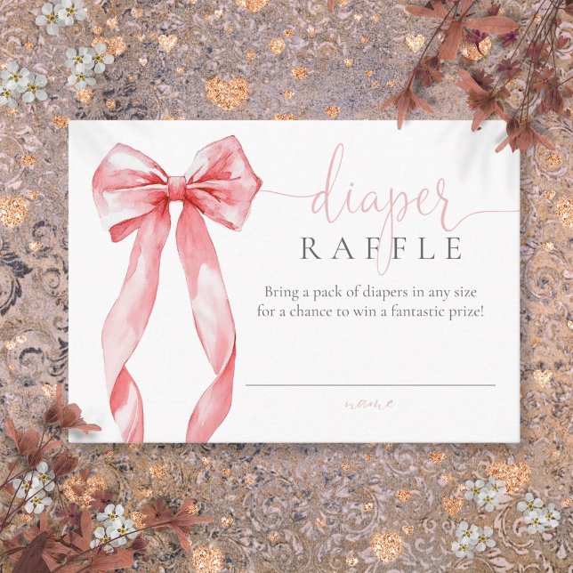Diaper Raffle Elegant Pink Bow Baby Shower Enclosure Card (Diaper Raffle Elegant Pink Bow Baby Shower Enclosure Card)