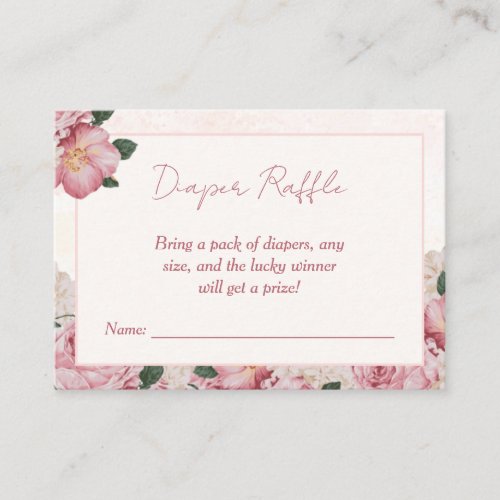 Diaper Raffle Elegant Pink Floral Baby Shower Enclosure Card