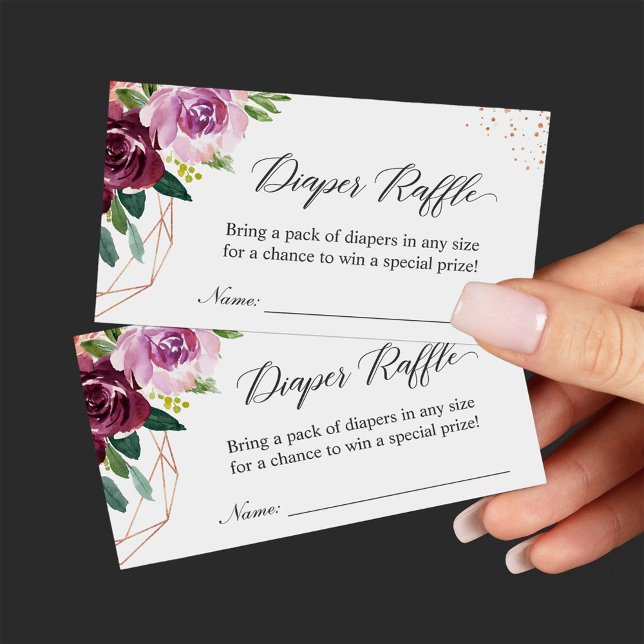 Diaper Raffle Elegant Purple Floral Baby Shower Enclosure Card (Creator Uploaded)