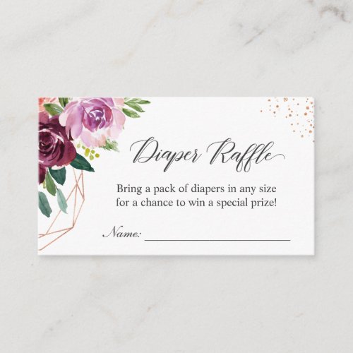 Diaper Raffle Elegant Purple Floral Baby Shower Enclosure Card - Just insert this Elegant Plum Purple Floral Baby Shower Diaper Raffle Card with the invitation inside the envelope so that your guests will know if they bring a package of diapers, they have a chance to win a special prize! It's a great way to kick off the fun at the Baby Shower! For further customization, please click the "customize further" link and use our design tool to modify this template. If you need help or matching items, please contact me.