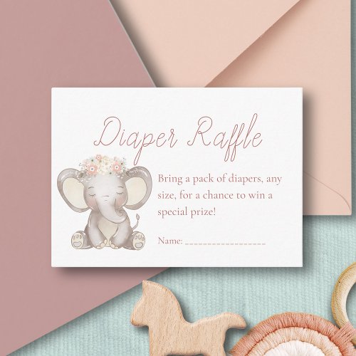 Diaper Raffle Elephant Baby Shower Girl  Enclosure Card