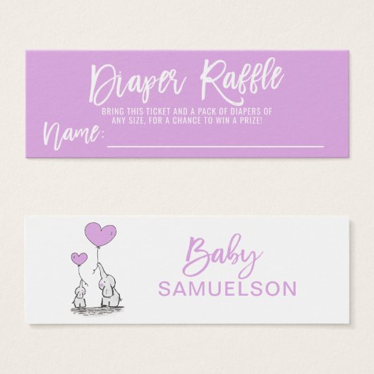 DIAPER RAFFLE Elephant LAVENDER Baby Shower (Front & Back)