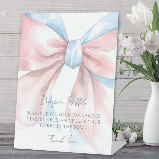 Diaper Raffle Enclosure Card Bow Baby Shower Pedestal Sign (Diaper Raffle Enclosure Card Bow Baby Shower Pedestal Sign)