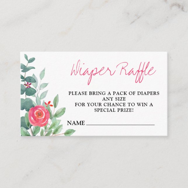 Diaper Raffle Eucalyptus Floral Baby Shower  Enclosure Card (Front)