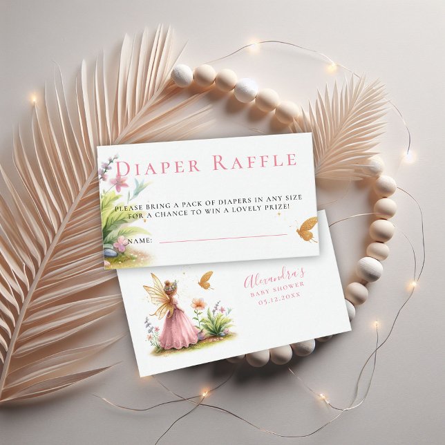Diaper Raffle Fairy Princess Pink Girl Baby Shower Enclosure Card (enchanted forest princess wildflowers garden butterfly diaper raffle baby shower)