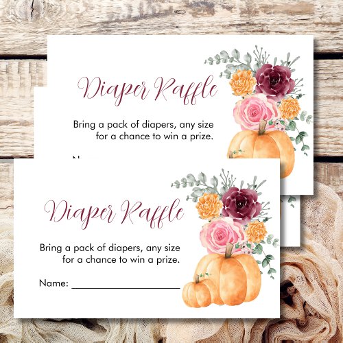 Diaper Raffle Fall Pumpkin Burgundy Pink Floral Enclosure Card