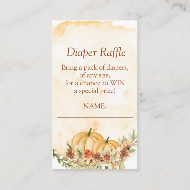 Diaper Raffle Fall Pumpkin Floral Baby Shower Enclosure Card (Front)