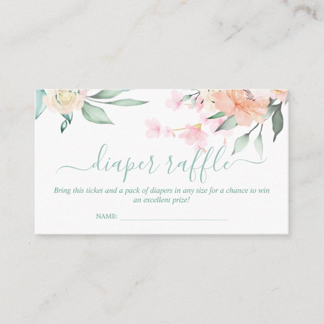 Diaper Raffle Floral Watercolor Wreath Enclosure Card (Front)