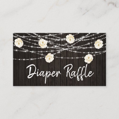 *~* Diaper Raffle Floral Wood Rustic String Lights Enclosure Card