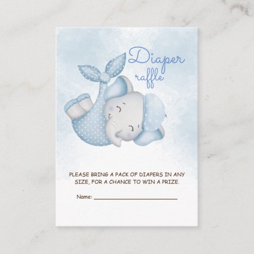 Diaper raffle game elephant baby boy shower  enclosure card