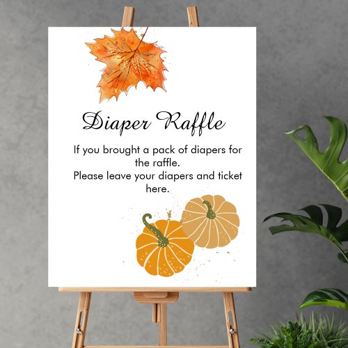 Diaper Raffle Game Fall Pumpkin Rustic Leaves Poster