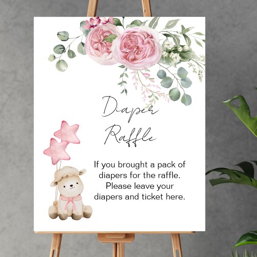 Diaper Raffle Game Sweet Little Lamb Pink Roses Poster